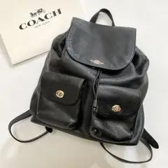 COACH コーチ リュック 黒 ブラック シボ 型押し ターンロック チャーム
