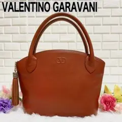 VALENTINO GARAVANI ハンドバッグ タッセル Vロゴ レザー 茶