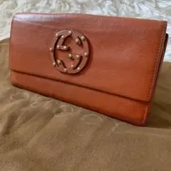 GUCCI 長財布 二つ折り レザー 折り財布 ロゴ 茶