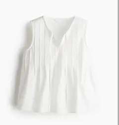 2025ss H&M ホワイト ノースリーブ シャツ Vネック