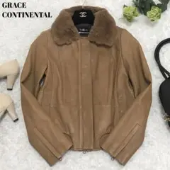 美品✨グレースコンチネンタル レザージャケット 羊革 リアルファー キャメル S