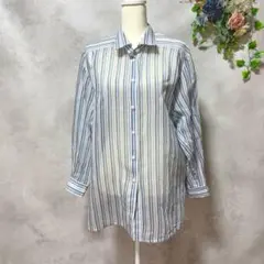 Leilian レリアン レディース 長袖シャツ ブラウス　ストライプ　シルク混
