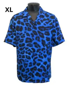 XL 豹柄 シャツ 青 ブルー オープンカラー 開襟シャツ パンサー レオパード