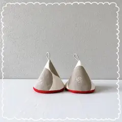 サンカク鍋つかみ＊ハンドメイド「あんぱん」ベージュ×レッド