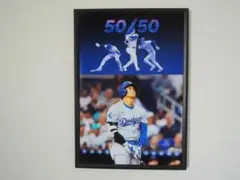 A4 額付き ポスター 大谷翔平 ドジャース 50-50 盗塁 ホームラン