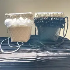 インド刺繍リボン　キラキラ×パール×合皮三角ショルダーバッグポシェットサコッシュ
