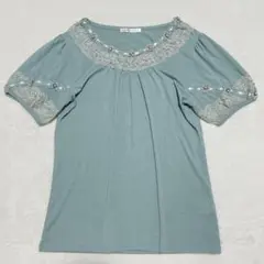 アクシーズファム◇花柄レース刺繍トップス バルーン袖 Tシャツ カットソー M