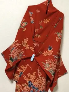 ✨アンティーク✨正絹 紅型 ちりめん 小紋 風景文 季節花文 紅絹胴裏