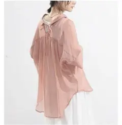 n'OrLABEL オシャレウォーカー『バックリボン5分袖シアーシャツ』