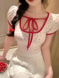 SHEIN ハート柄 パフスリーブトップス ドット