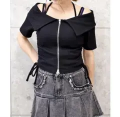 ★新品★ダブルジップオフショル　半袖　　ブラック