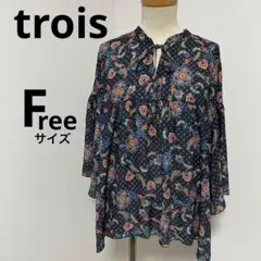 trois トロア フリーサイズ ペイズリー柄 ブラウス 総柄 ドルマンスリーブ