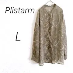 Plistarm 長袖シャツ　ブラウス　L グレー　ペイズリー柄　薄め　柔らかい