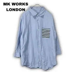 1549★【MK WORKS LONDON】M　シャツ　長袖　ブルー系　ボーダー