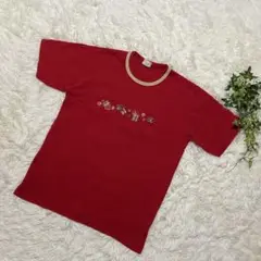 Power Club Tシャツ 半袖　刺繍　飾り　レッド　綿　L位