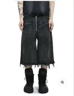 FRONT ZIP BAGGY DENIM SHORTS BLACK ショーツ