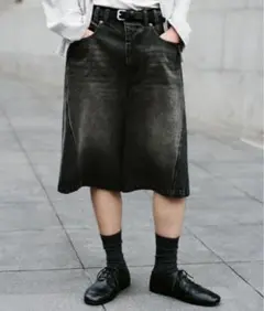 WYM CURVED SEAM DENIM WIDE SHORTS