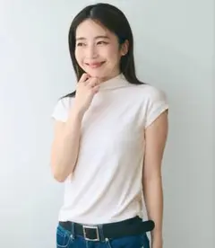 [新品・未使用・タグ付き］テレコリブハイネックTシャツ　ホワイト Sサイズ
