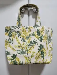 BLUE Bleuetミモザ花柄キャンバストートバッグ