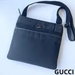【美品】GUCCI グッチ ショルダー バッグ サコッシュ ナイロン レザー 黒