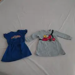 青とグレーのキャラクター付きワンピース