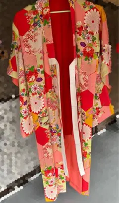 着物 和装 普段着 羽織 ピンク 花柄 リメイク用