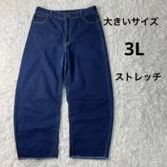 バルーンデニムパンツ　大きい　3Lサイズ　ストレッチ　ワイド　フリンジ