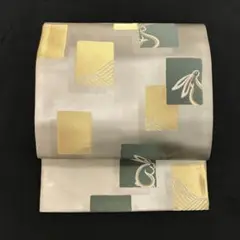 正絹 洒落袋帯 うさぎ柄 シルバー×ゴールド
