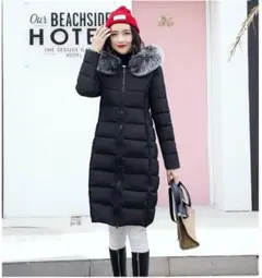 レディース ロングダウンコート リバーシブル ブラック【261】A1211⑥
