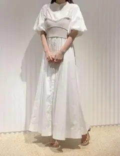 【美品】snidel ORGANICSビスチェ付きシャツワンピース　アイボリー