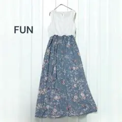 FUN☆ロングワンピース　花柄　シフォン　切替ワンピース　ドッキングワンピース