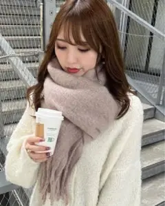 INGNIライトベージュ フリンジ付き マフラー