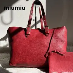 ✨️美品✨️ miumiu トートバッグ 肩掛け レッド レザー ロゴ ポーチ
