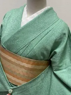 正絹 色無地 宇治緑茶染 仕付け糸つい 袷 七五三、卒業式、入学式、お茶席など