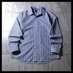 00s OLD GAP 長袖 ブロード シャツ ストライプ ネイビー 青 白 L