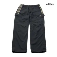 adidas カーゴパンツ ナイロンパンツ 刺繍 黒 裾ドローコード XL
