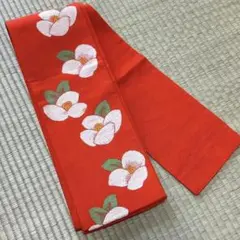 半幅帯⑨ 赤地に白い花