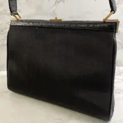 【美品】MAJESTICマジェスティック オーストリッチ ハンドバッグ 黒　鏡付 美品】MAJESTICマジェスティック オーストリッチ ハンドバッグ