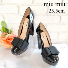 【未使用レベル✨】MIU MIU プラットフォーム 黒 エナメル リボン