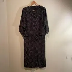 RINO ビンテージ 70s 80s ドット柄 ロング ワンピース XL程 長袖