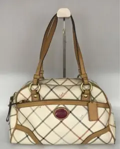 JJ083 COACH コーチ PVC チェックカラフルボストンバッグ