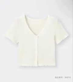 ジーユー テクスチャークロップドカーディガン 半袖 Tシャツ ブラウス 白