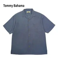 Tommy Bahama オープンカラー シルク シャツ 絹 ネイビー L