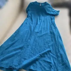 ターコイズブルー半袖カットソーワンピース