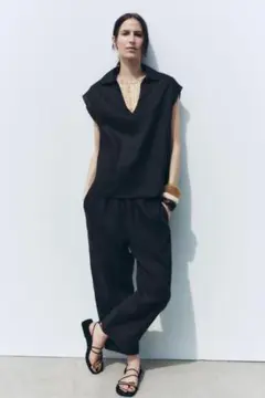ZARA　WOMAN　コレクション　リネン100% クロップドパンツ
