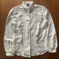 アメリカ　USA　ヴィンテージ　古着　ブラウス　フリル　プリーツ　ホワイト