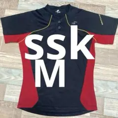 美品SSK ハーフボタンシャツ M 黒/赤