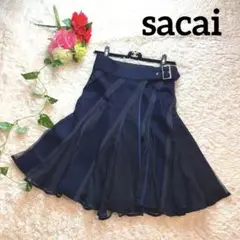 状態◎✨sacai キルティングチェック フレアプリーツスカート 異素材 透け感