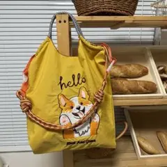 ファッション　バッグ　コーギー　刺繍入り　トート　キャンバス　大容量　エコ