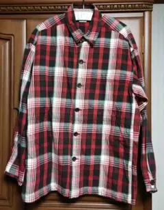 赤色系チェックシャツ　メンズ USA/М